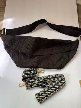 Canvelle Crossbody Fanny Pack Black Sling Belt Bag + Extra Patterned Strap